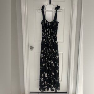 Black Floral Smocked Maxi Dress